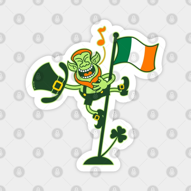 Saint Patrick's Day Leprechaun climbing an Irish flag pole and singing Magnet by zooco