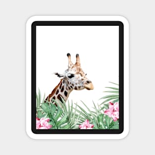 Giraffe, Tropical leaves and flowers, Animal, Nursery, Trendy decor, Interior Art Print Magnet