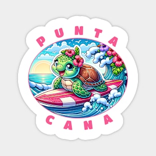 Punta Cana Girls Cute Surfing Sea Turtle Magnet