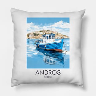 A Pop Art Travel Print of Chora Andros Island - Greece Pillow