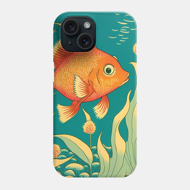 Cute Goldfish swimming in the sea with Seaweed and Ocean Life Phone Case by Geminiartstudio