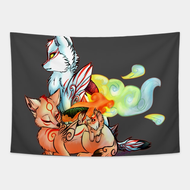 Wolves of the brush Tapestry by Zorveechu