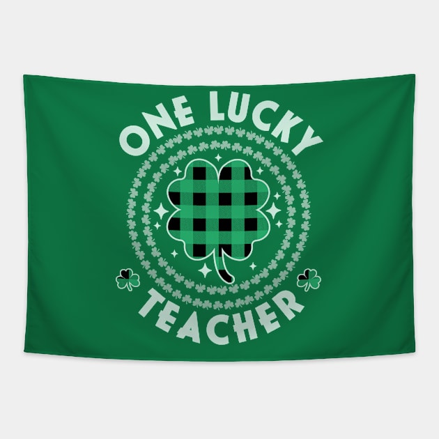 One Lucky Teacher Green Plaid Shamrock St Patrick's Day Tapestry by OrangeMonkeyArt