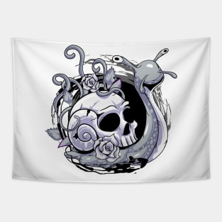 Snail Skull  Black & white Creepy Tapestry