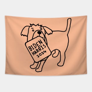 BACK PRINT Dog with Biden Harris 2024 Sign Line Drawing Tapestry