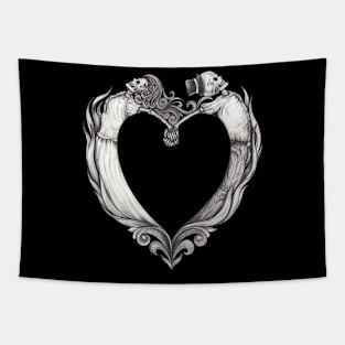 Skeleton lovers fancy vintage heart. Tapestry