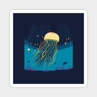 Jellyfish Swimming in the Ocean with Turtles Magnet