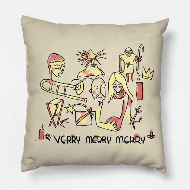 Verry Merry Merry Xmas Pillow by badlydrawnbabe