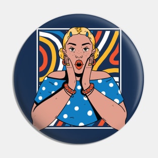 Chisme Queen Pop Art Portrait of Young Woman Gossip OK Pin