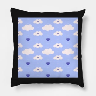 Light blue pattern with clouds, hearts Pillow