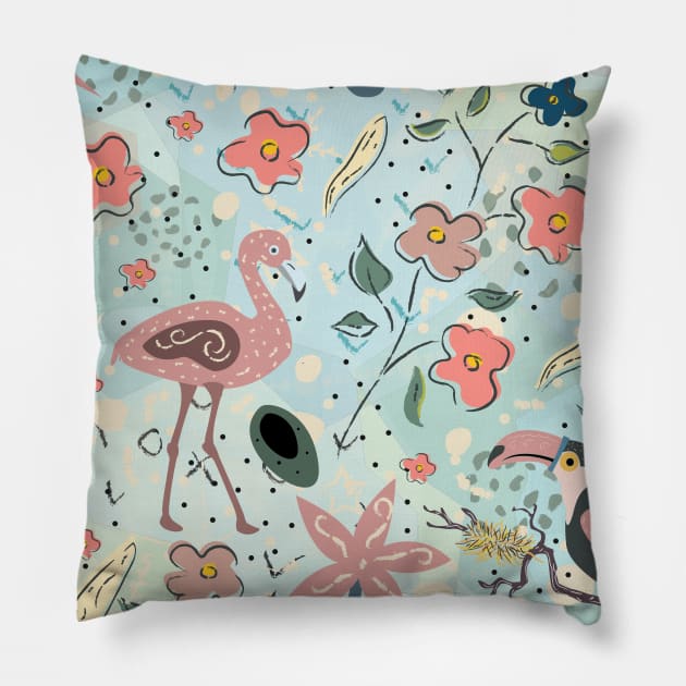 Exotic Bird Pattern Pillow by Creative Meadows