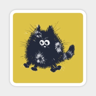 Funny Blue and White Fluffy Cat on Yellow Background Magnet