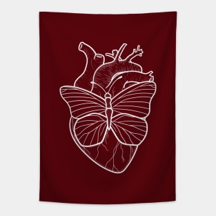 Butterfly heart white Tapestry