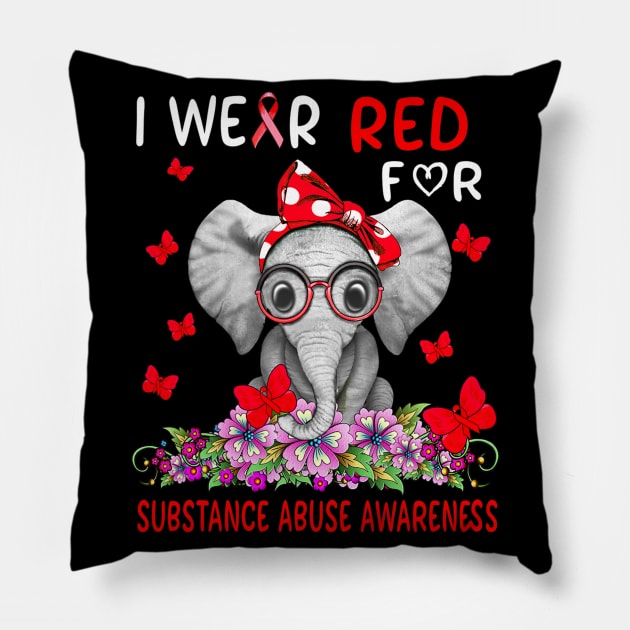 I Wear Red For Substance Abuse Awareness Pillow by hony.white