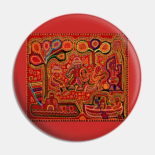 Cuna Indian Men in Boats Mola Pin