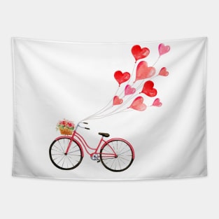 Romantic pink bicycle with heart shaped balloons Tapestry