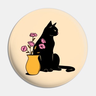 Playful Black Cat in beige Pin