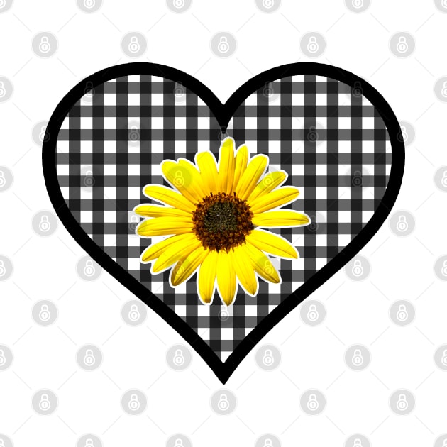 Black and White Gingham Heart with Yellow Daisy by bumblefuzzies