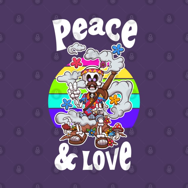 Peace And Love Cartoon Retro Skeleton by TheMaskedTooner