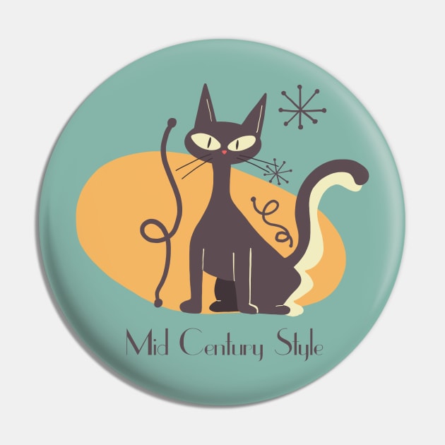 Mid Century Cat Illustration Pin by MariOyama