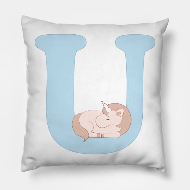 U - blue - unicorn Pillow by Cuddles and chaos