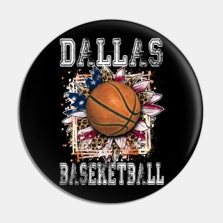 American Flag Personalized Dallas Proud Name Basketball Pin