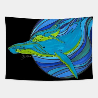 Mama Whale and Baby Swimming Tapestry