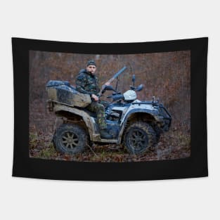 Hunter on ATV in the forest Tapestry