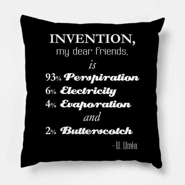 Willy Wonka - Invention Quote Pillow by OutlineArt