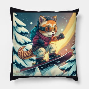 Cat on a Snowboard Pillow