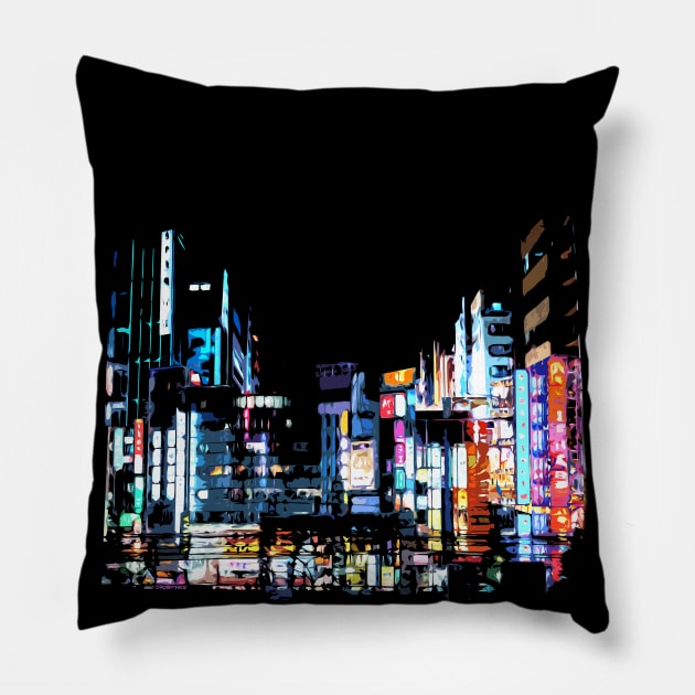 Mega City Lights Pillow by robotface