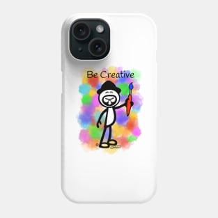 GG Artist Stick Figure “Be Creative” on light blue background Phone Case