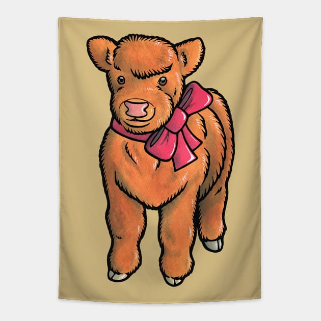 Highland cow calf Tapestry by animalartbyjess