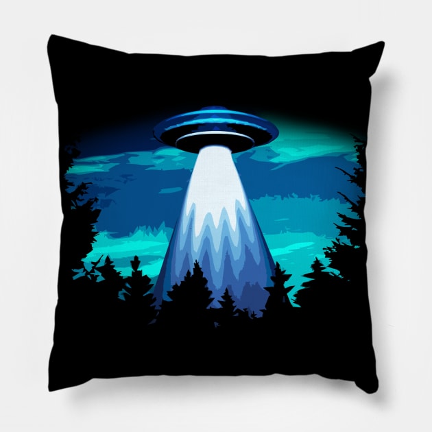 UFO Over the Woods Pillow by robotface