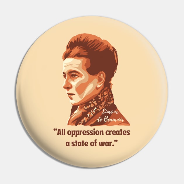 Simone de Beauvoir Portrait and Quote Pin by Slightly Unhinged