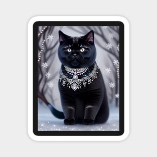 Jeweled Black British Shorthair Cat Magnet