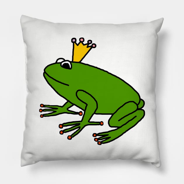 Cute Green Frog Prince with Animals Crown Pillow by ellenhenryart