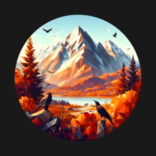 Low Poly Autumn Forest with Mountain T-Shirt