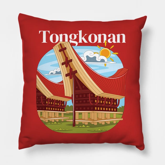 Tongkonan Traditional House (Indonesia Travel) Pillow by MEDZ