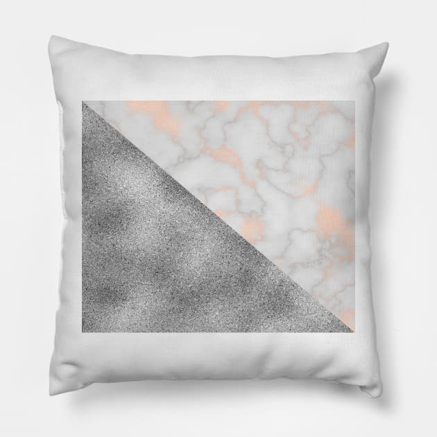 Rose gold marble and silver glitter Pillow by marbleco