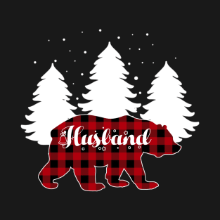 Buffalo Red Plaid Husband Bear Matching Family Christmas T-Shirt