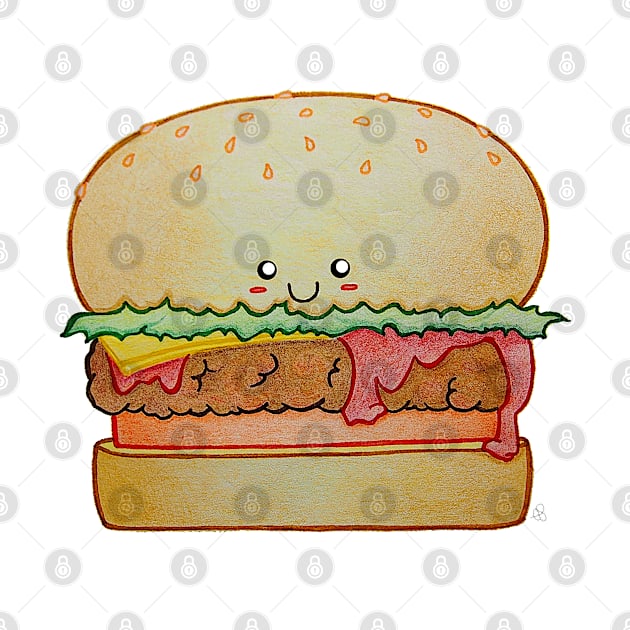 Juicy Burger - A Happy Cute Hamburger With Kawaii Face by Elinaana