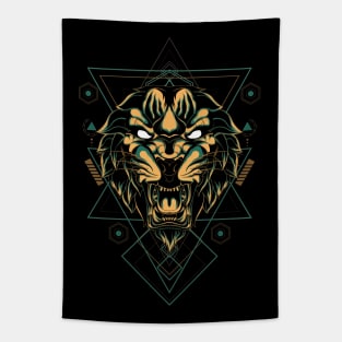 Geometric Fierce Lion Tapestry