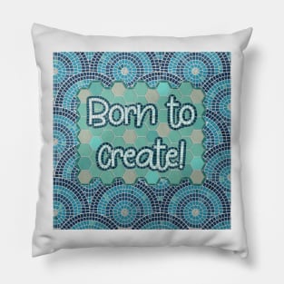 Born to Create Mosaic Art // Blue Tiled Pattern Pillow