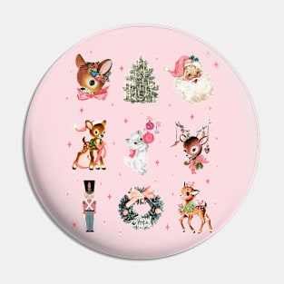 Retro Pink Cute Reindeer Santa Christmas Collage Pin