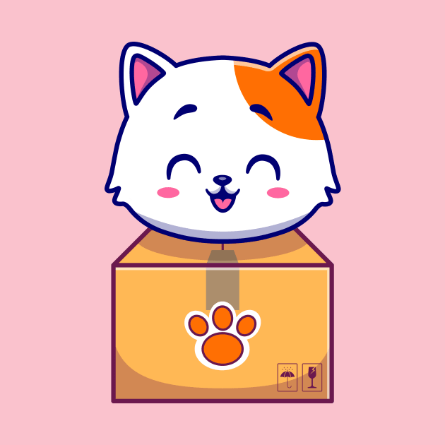 Cute Cat In Box Cartoon by Catalyst Labs