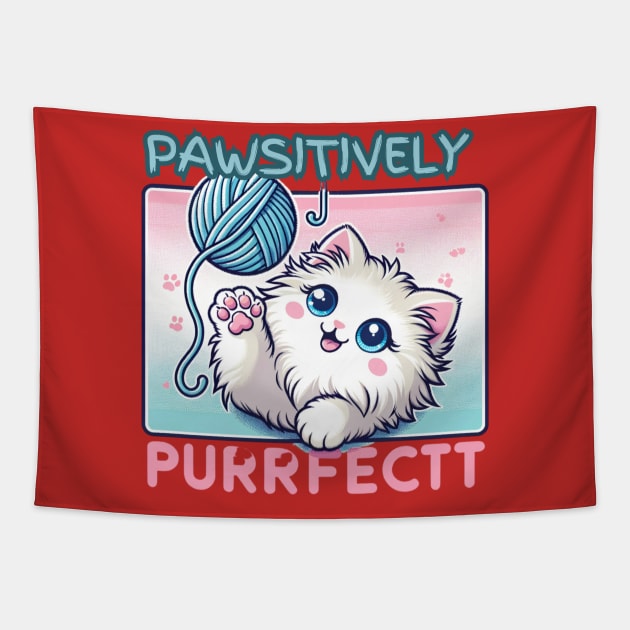 Adorable Pawsitive Kitty: The Perfect Purrfection Tapestry by naars90