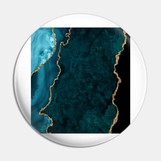 Watercolor Agate in Teal Green and Turquoise with Glitter Veins Pin