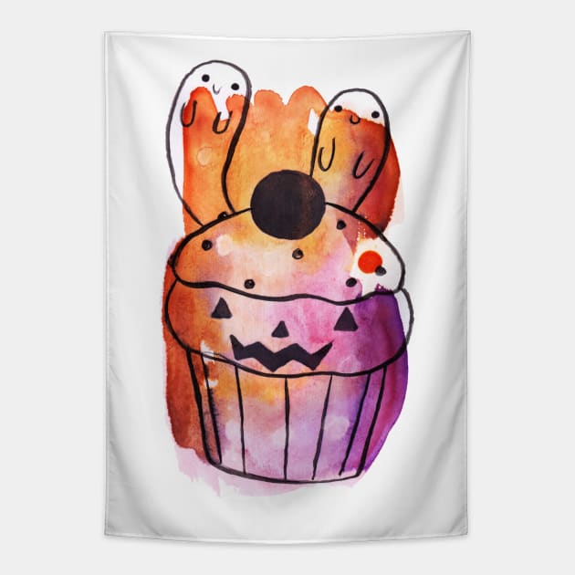 Spooky Watercolor Cupcake Tapestry by saradaboru