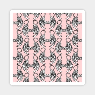 White Tiger Pattern on Pink Background Magnet